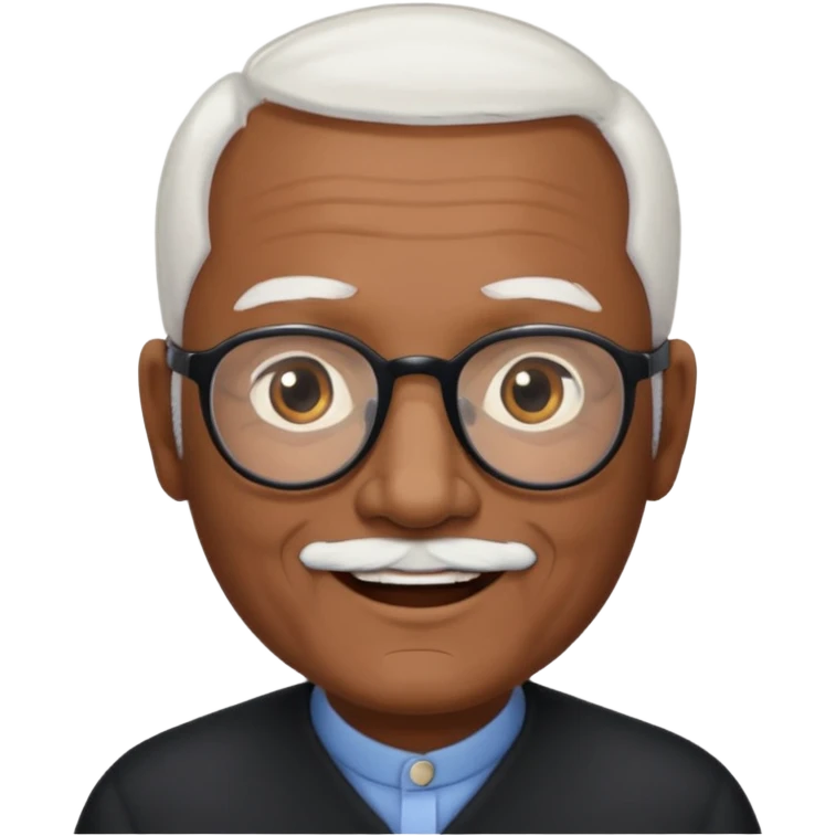an elderly man with medium-dark skin tone, bald on top with short white hair at the sides, thick white eyebrows, large brown eyes, and wears black-framed glasses.
A small white beard emoji