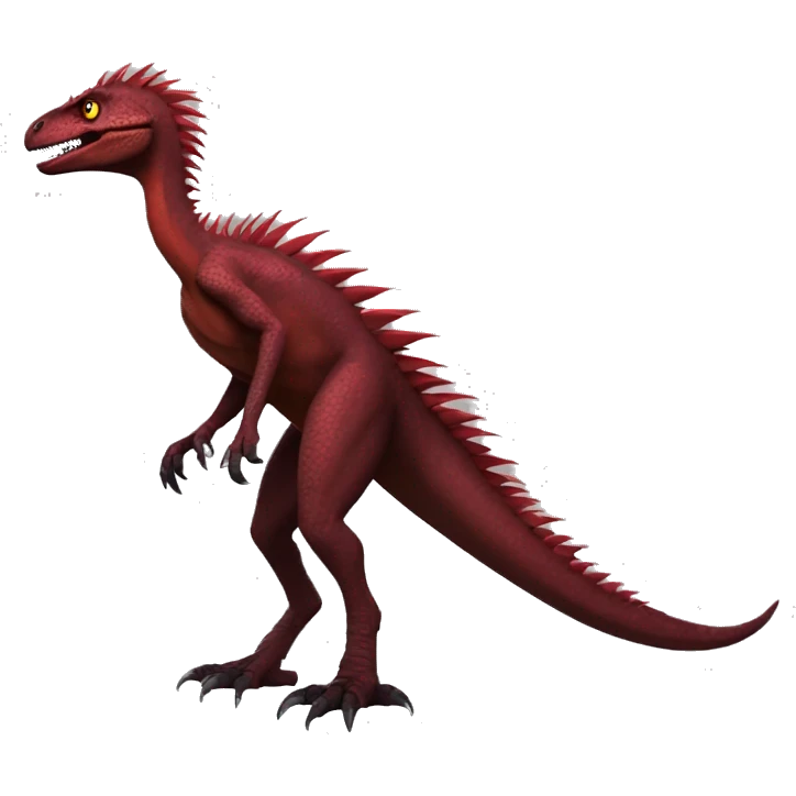 Cool edgy sexy handsome Maroon-colored velociraptor with bright-red spiky mane full body emoji