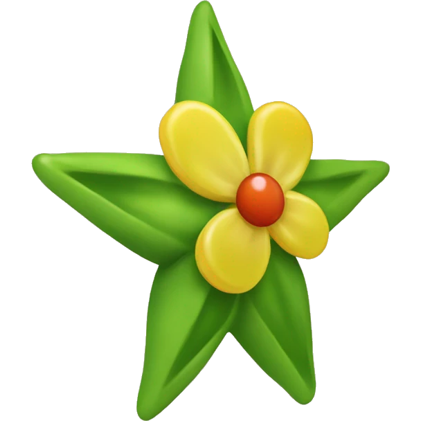 Create an emoji of a small, star-shaped flower with a greenish-yellow color. Inside the flower, include a small, round, reddish-orange berry. emoji