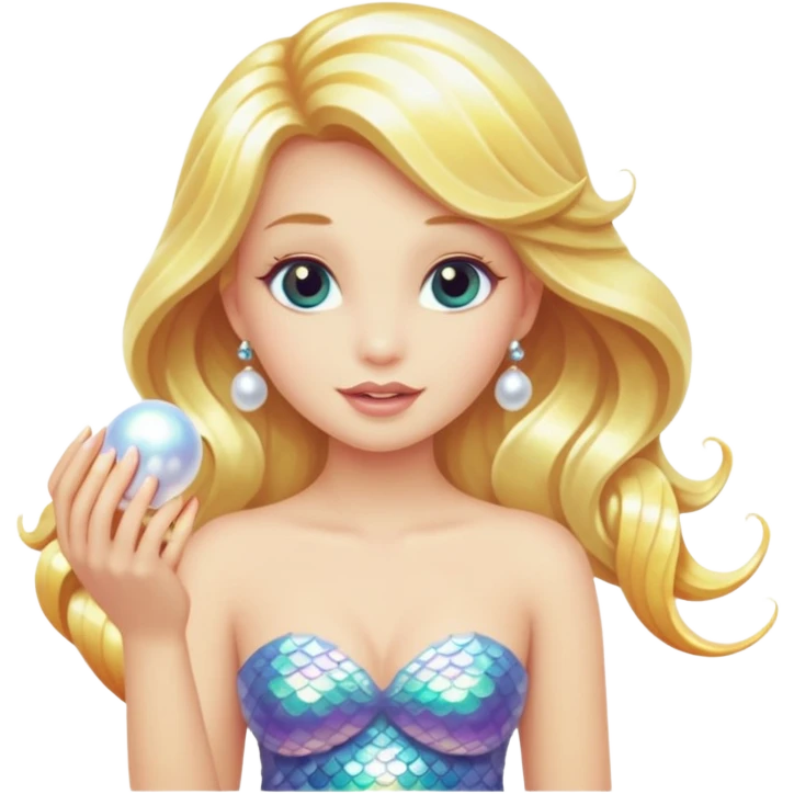 Blonde mermaid holding a pearl emoji
