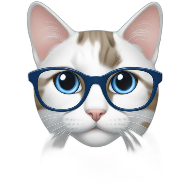 Blue and white English short cat wearing glasses emoji