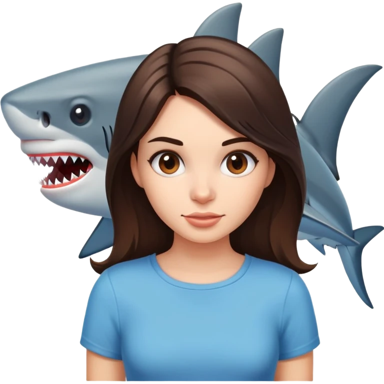 Brunette girl with shark emoji