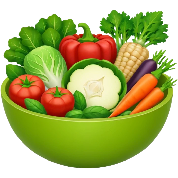 Healthy home cooking humanless avatar in clean style vibrant illustration. Fresh vegetables bowl, green tones, simple shapes, flat design, friendly and light. emoji