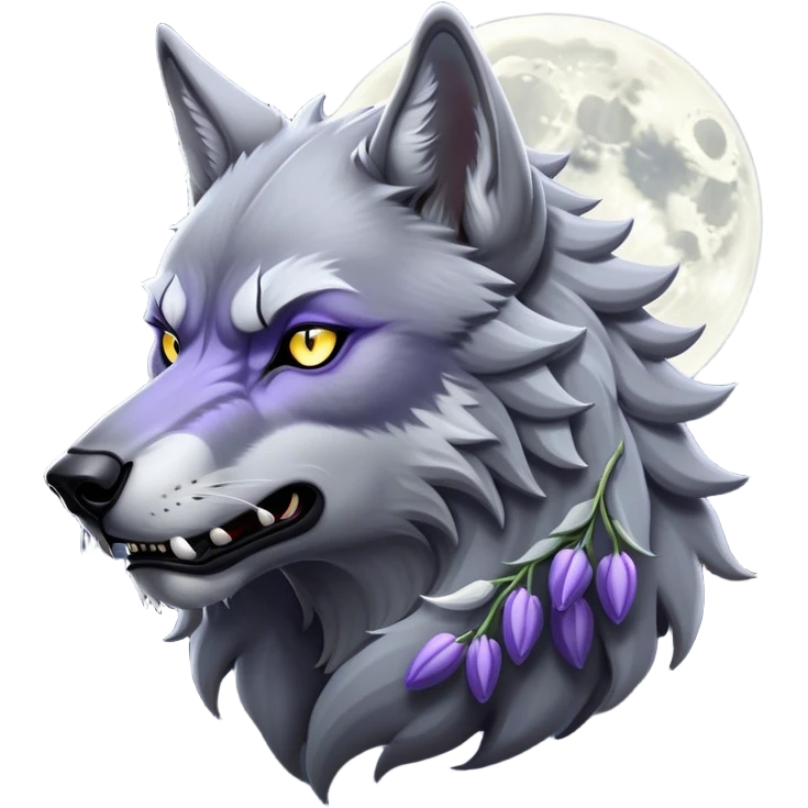 Cinematic Noble Werewolf Portrait Emoji, Formidable and majestic, with a powerful lupine silhouette in moonlit grays and silvers, featuring piercing, wise eyes and a dignified snarl that hints at untamed strength, simplified yet intricately detailed, glowing with a soft, lunar outline that encapsulates the noble duality of feral instinct and loyal guardianship! emoji