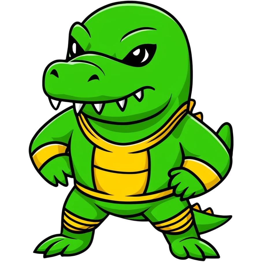fierce alligator luchador mask with swamp green and gold colors emoji
