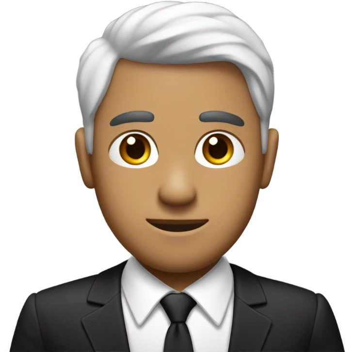 Hombre guapo con traje elegante, piel blanca, ojos lindos negros, cabello negro medio largo hasta el cuello emoji