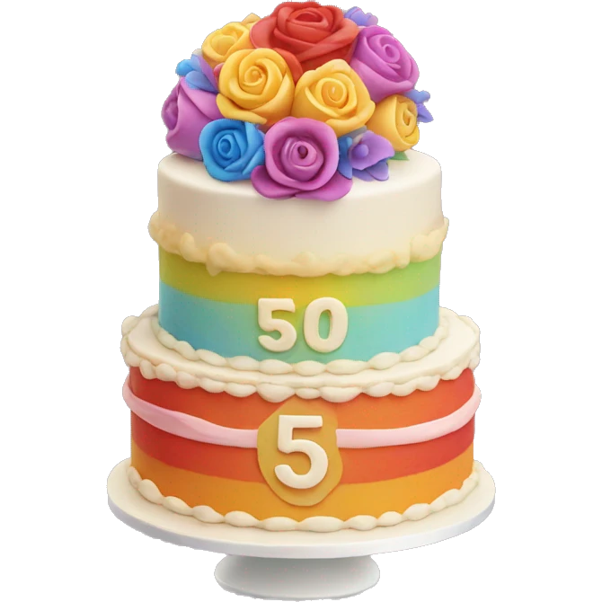 Colorful wedding cake with number 50 on top emoji