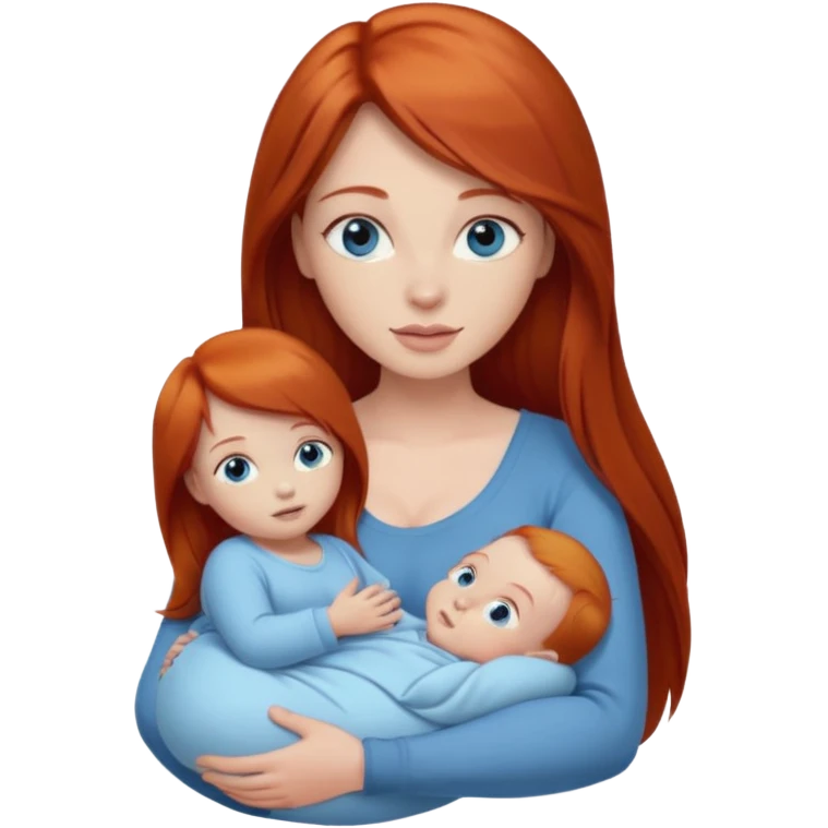 A red head with long straight hair, she has blue eyes with big boobs and a baby boy emoji