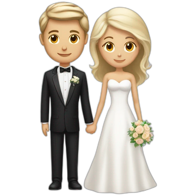 Tan brown hair woman and white blonde hair man getting married emoji