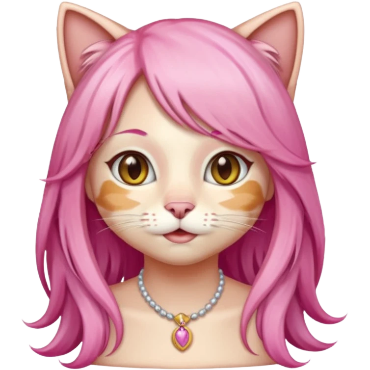 calico cat wear long pink hair wig emoji