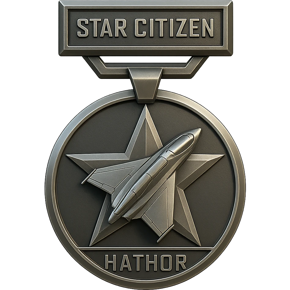 Star Citizen Hathor activity medal, metallic with star and spaceship elements, futuristic and elegant, suitable for game achievement emoji