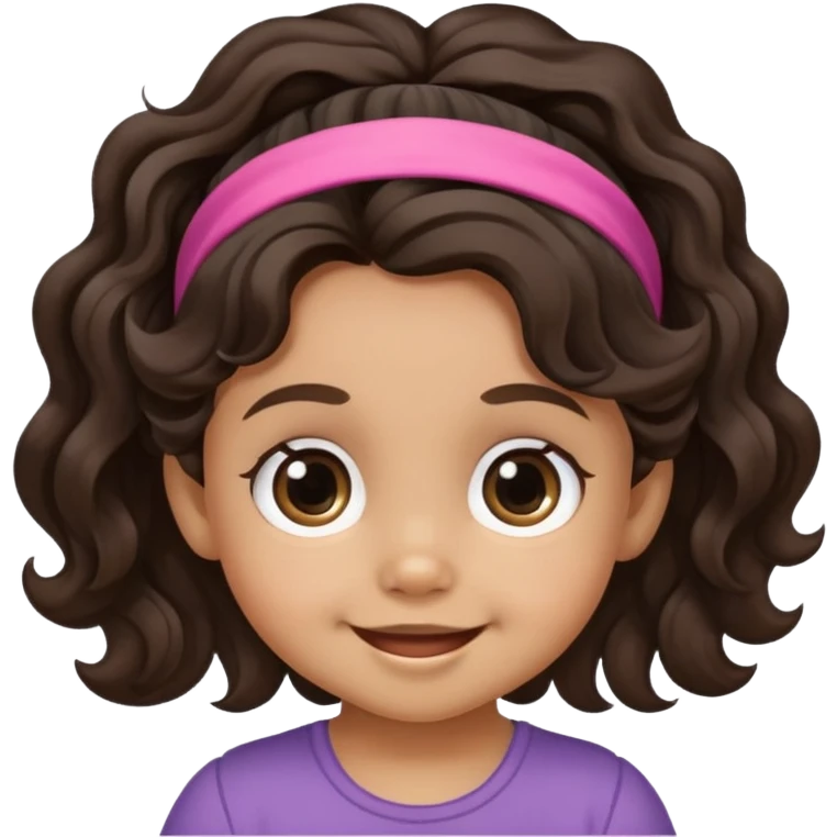 smiling toddler face with big eyes, medium skin tone, dark wavy hair, and a hair band emoji