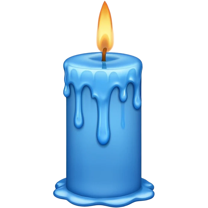 Dripping blue candle, at a 45 degree angle, wax dripping down emoji
