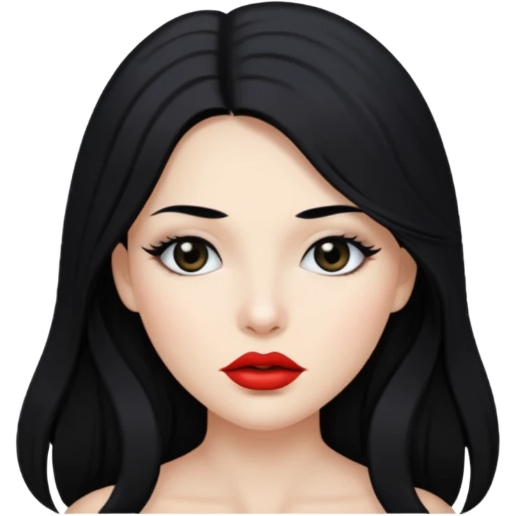 A woman with long black hair, full lips, white skin and black eyes emoji
