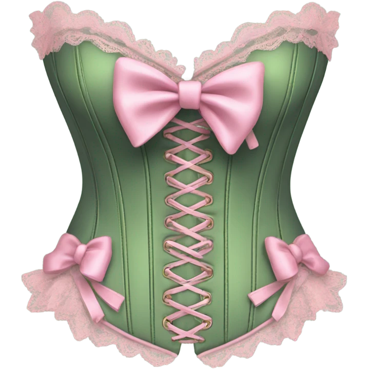 Sage green corset with pink lace and bows, isolated emoji