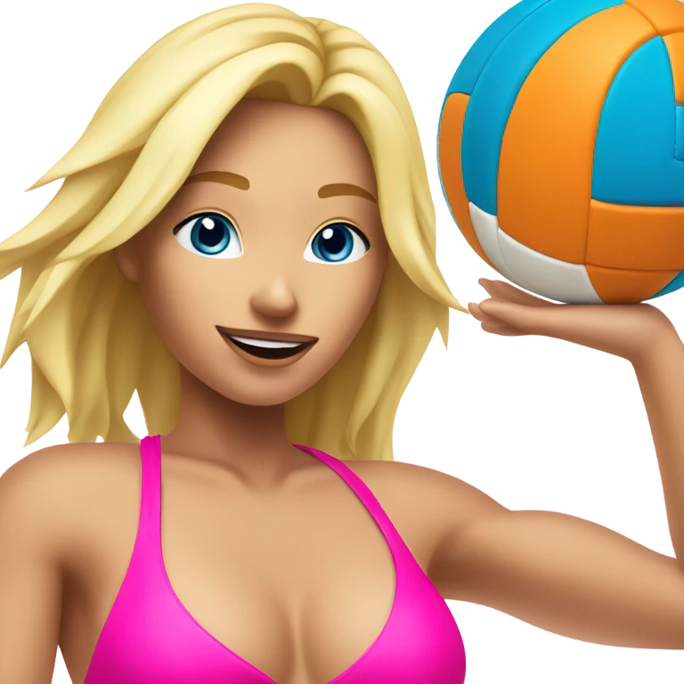 blond girl wearing Hot pink bikini spiking a volleyball emoji