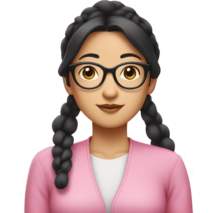 "An Asian girl with black hair, wearing glasses, and dressed in a pink outfit. Her hair is styled in two buns on either side." emoji