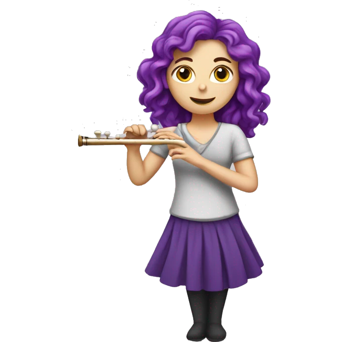 White girl with wavy purple hair playing flute emoji