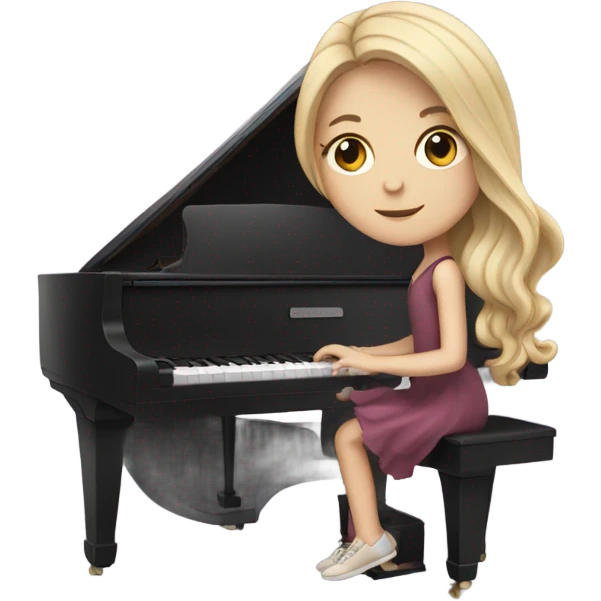 white girl with long hair and dress playing piano emoji
