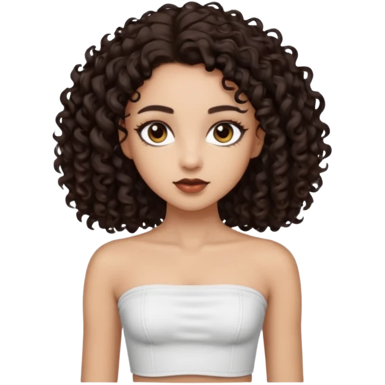 Woman with light skin and super dark brown-almost black colored irises eyes and waist length dark brown curly hair and white tube top with no straps emoji