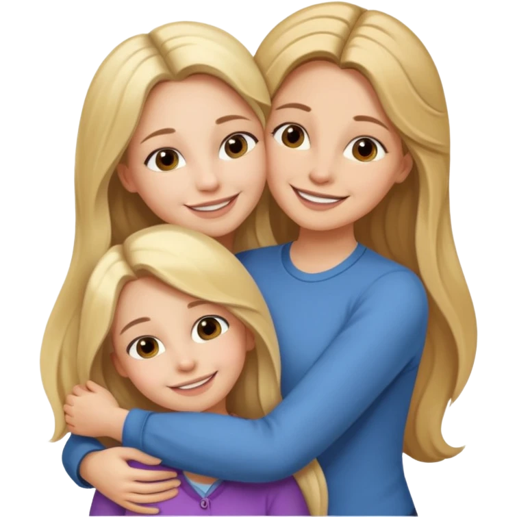 A beautiful mother with long brown hair hugging her cute 12yr old blonde hair daughter super happy emoji