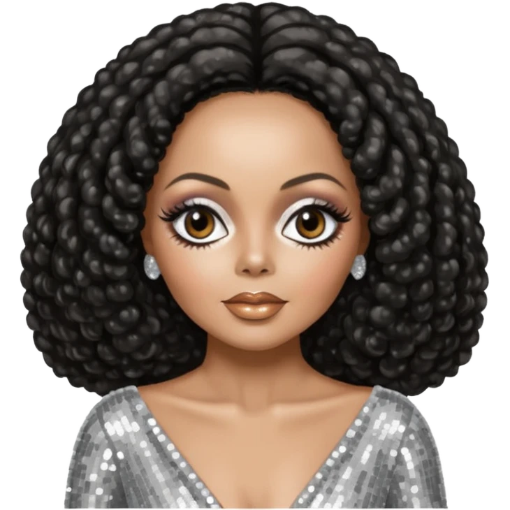 Diana Ross from The Supremes with dark brown hair, silver outfit emoji
