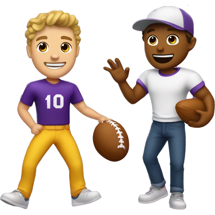 The model Dylan Tides using an eggplant to play catch with the model Lane Colten emoji