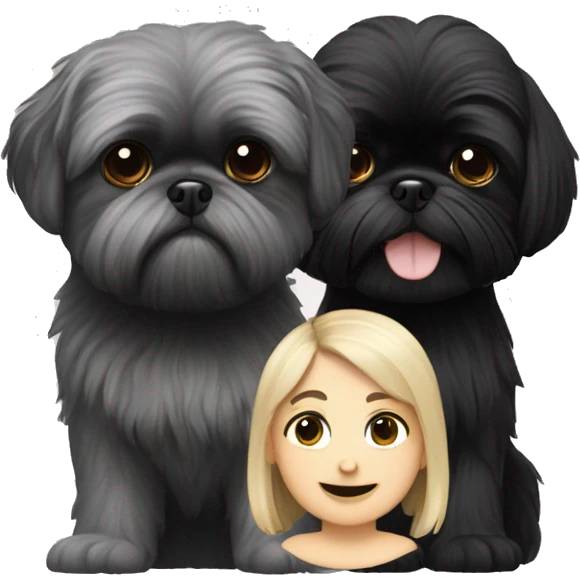 Two Caucasian humans and black happy shih tzu  emoji