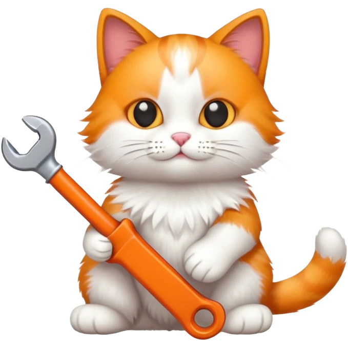 cat full body sitting and playing with a toy wrench emoji