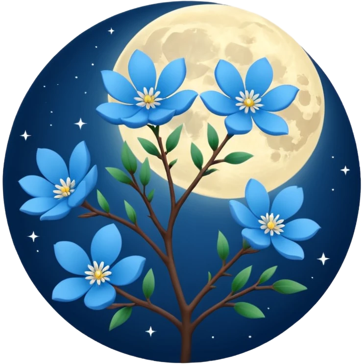 mitnight blue-colored Moon with light blue blossom emoji