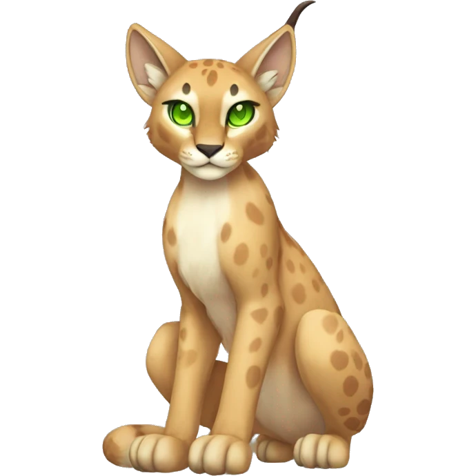 Beige Lynx-Caracal-Fakemon-hybrid with orange points with spots, green eyes brown toes, and short tail, full body emoji