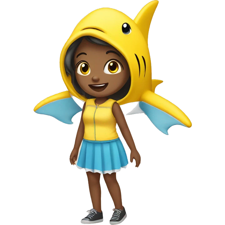 Girl with a yellow baby shark co costume  emoji