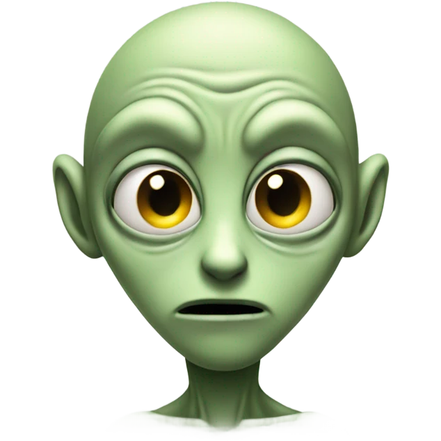 A skinny alien looking at the camera with extreme concentration, as some would say “locked in” emoji