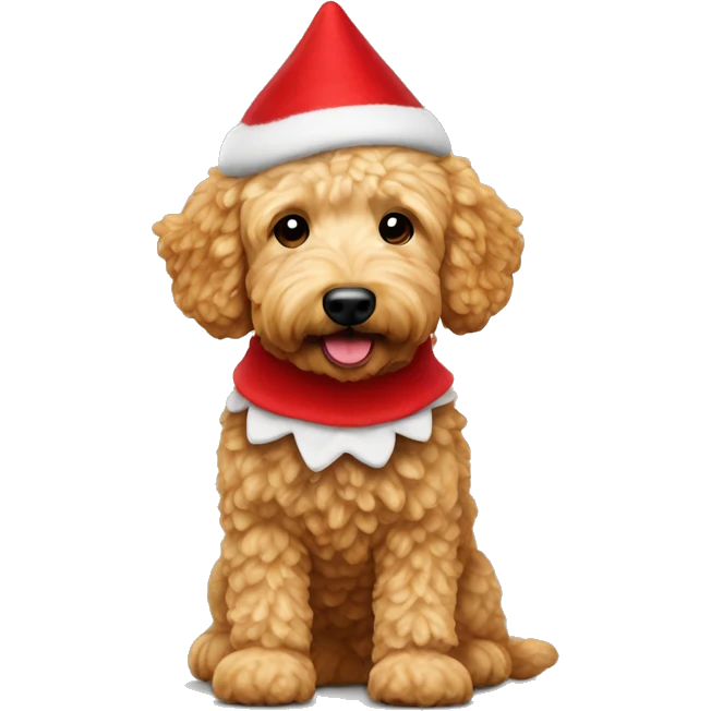 Mini golden doodle with elf on the shelf on its back emoji