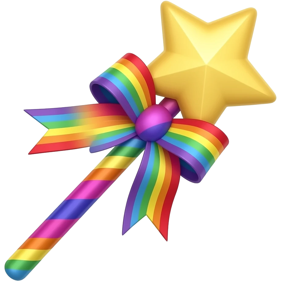 Rainbow Ribboned rainbow magic wand emoji