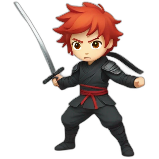 anime boy with red  hair, in ninja like defense pose emoji