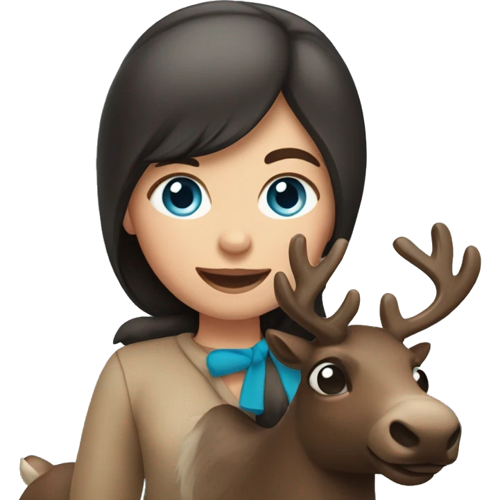 Dark hair blue eyed girl riding a reindeer  emoji