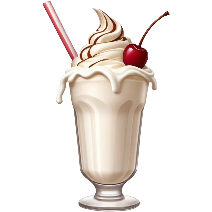 Cinematic Realistic Milkshake Drink Emoji, depicted as a thick, creamy milkshake with a swirl of whipped cream rendered with rich textures and inviting, nostalgic lighting. emoji