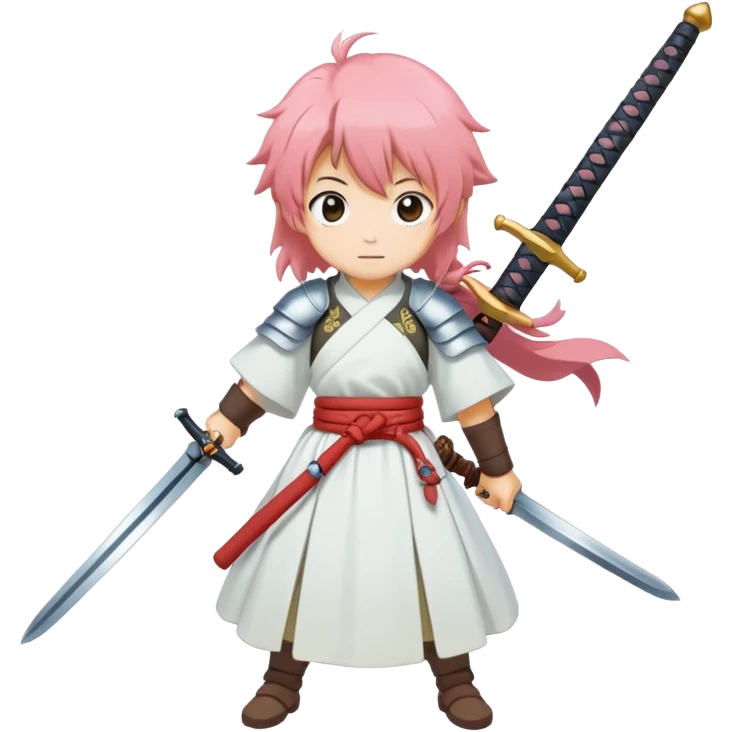 the blossom emoji and the sword emoji (not crossed ones) combined with eachother in an anime ghibli style emoji