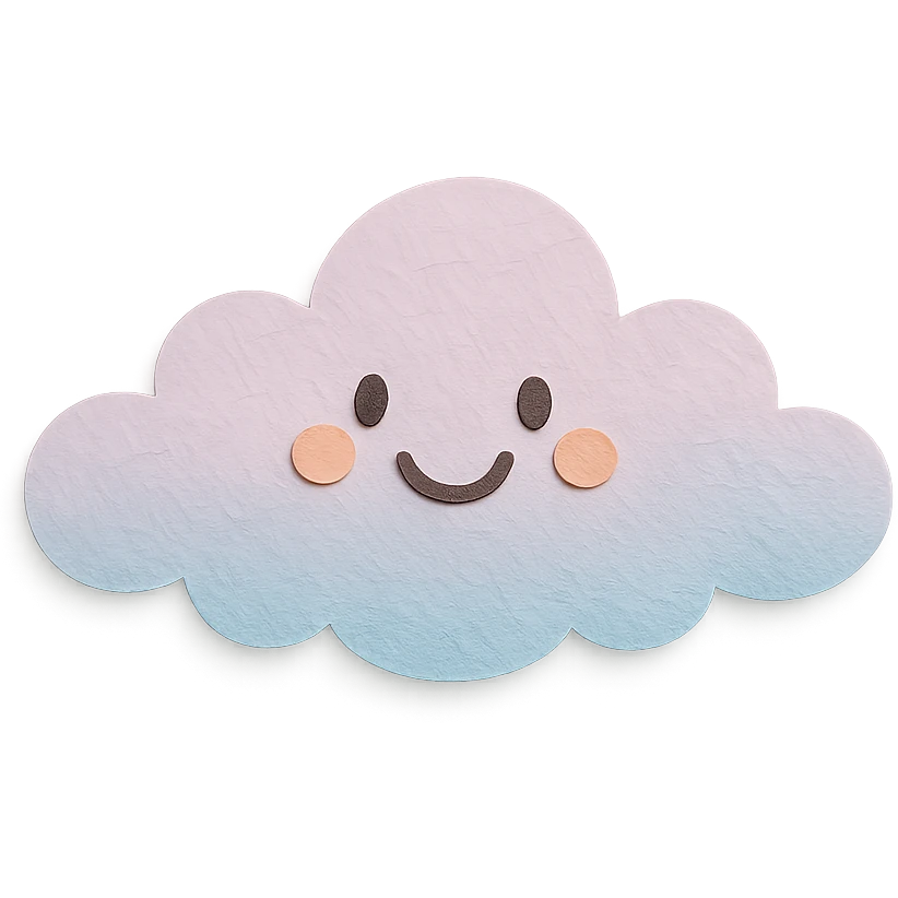 soft pastel fluffy cloud divider for journal pages, paper craft style, with a smiling face accent emoji