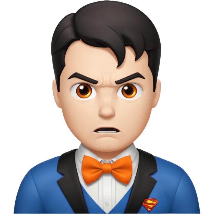 a superman with organe bow tie, angry emoji