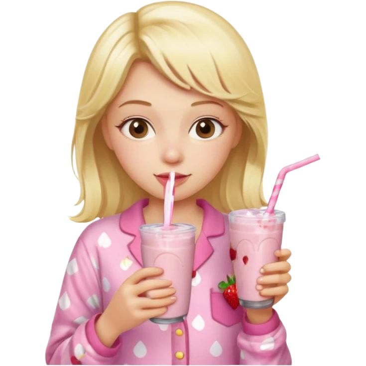 Ein Blondes mädchen was einen erdbeershake trinkt und blond ist und eine rosa ne Pyjama an hat emoji