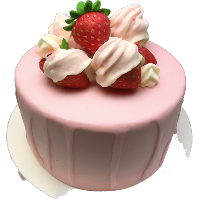 Light Pink strawberries and cream birthday cake with in bow emoji