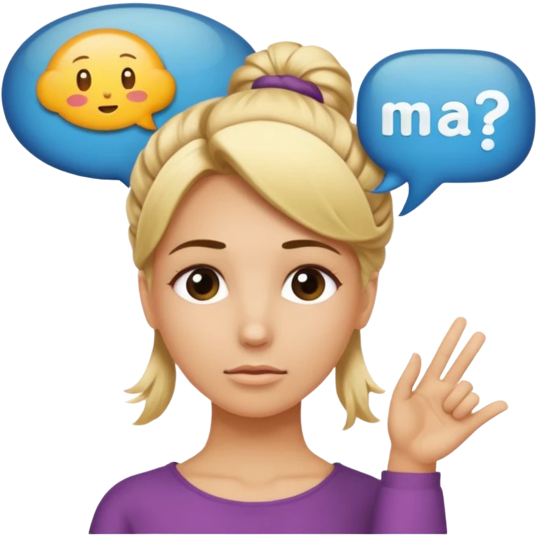 A blonde woman with her hair tied up, with a speech bubble that says "Ma, Cómo?" emoji