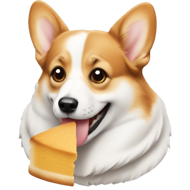 A Welsh corgi eating food emoji