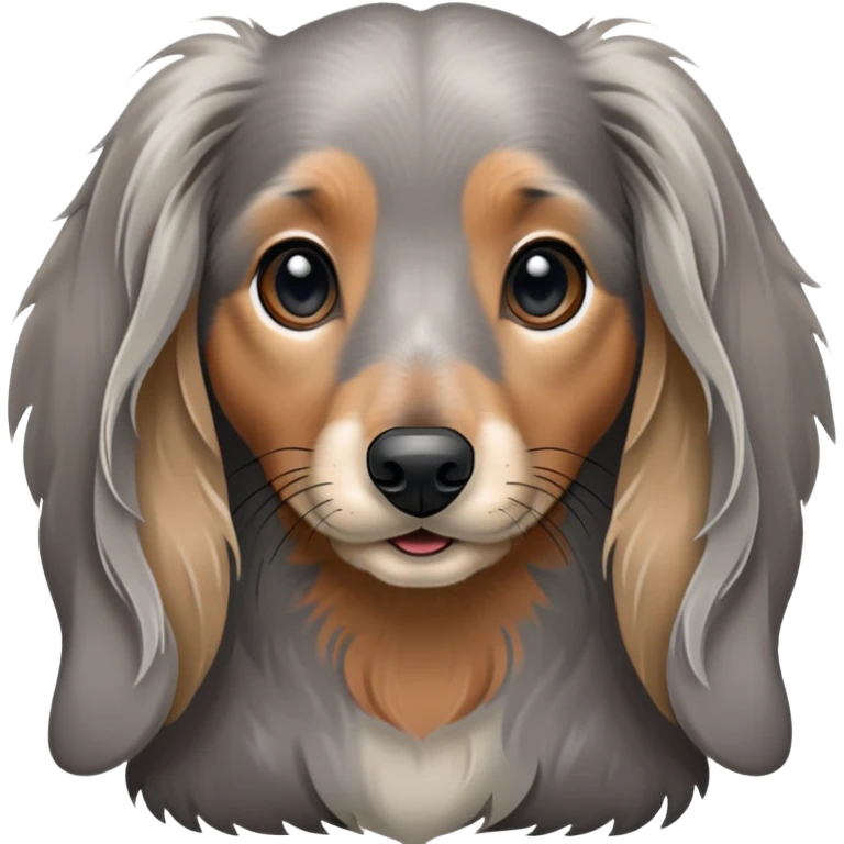 Long haired dapple dachshund, tan, gray & black, more grey around the nose emoji