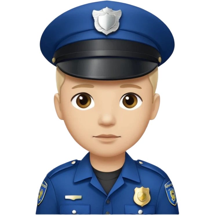 This is a cartoon-style avatar of a police officer with light skin, wearing a dark blue cap featuring a silver badge, and showing a neutral expression. emoji