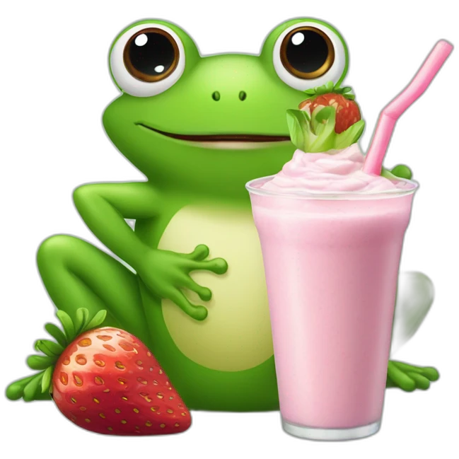 Frog sat on lilly pad drinking a strawberry milkshake emoji