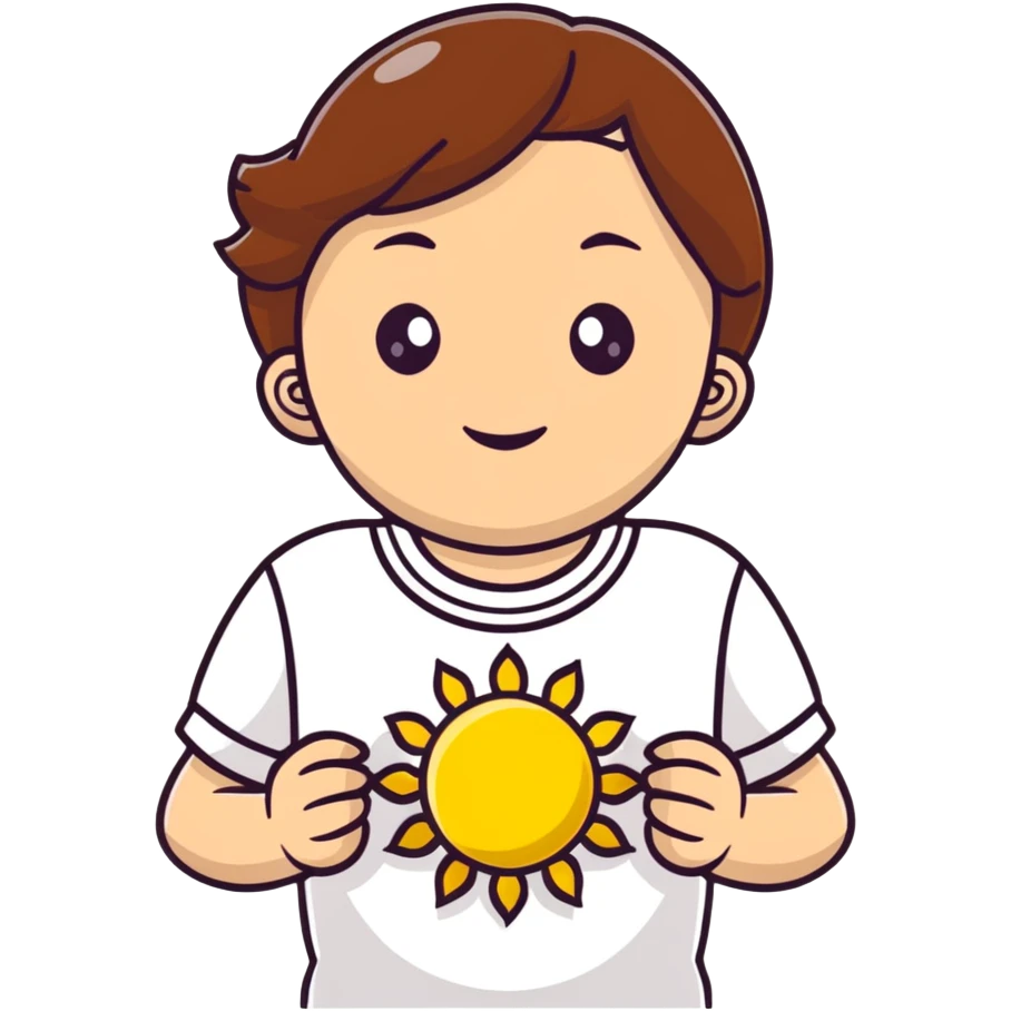 A young Ukrainian girl with brown hair wearing a white embroidered shirt holds the sun in her hands emoji