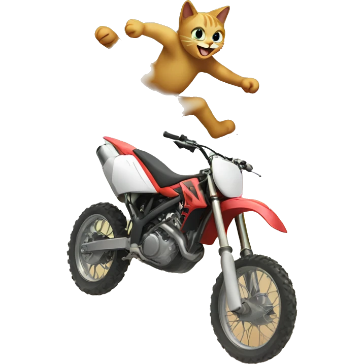 A cat doing a backflip on a dirt bike emoji